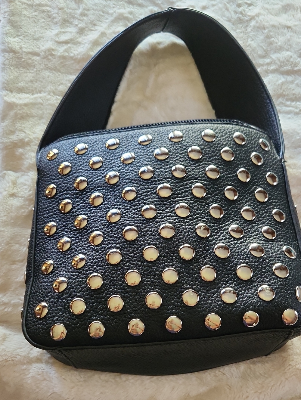 Studded Black Shoulder Bag with Gold Accents